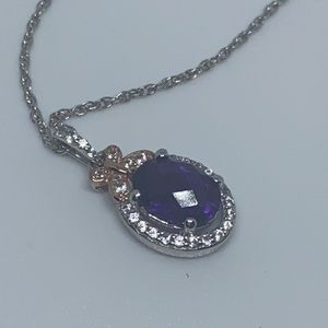 Feb Bday!  Silver/ Rose Gold Amethyst Gemstone necklace